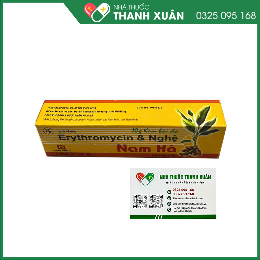 Erythromycin &amp; Nghệ Nam Hà điều trị mụn nhọt, trứng cá có mủ, vết thương đang lên da non